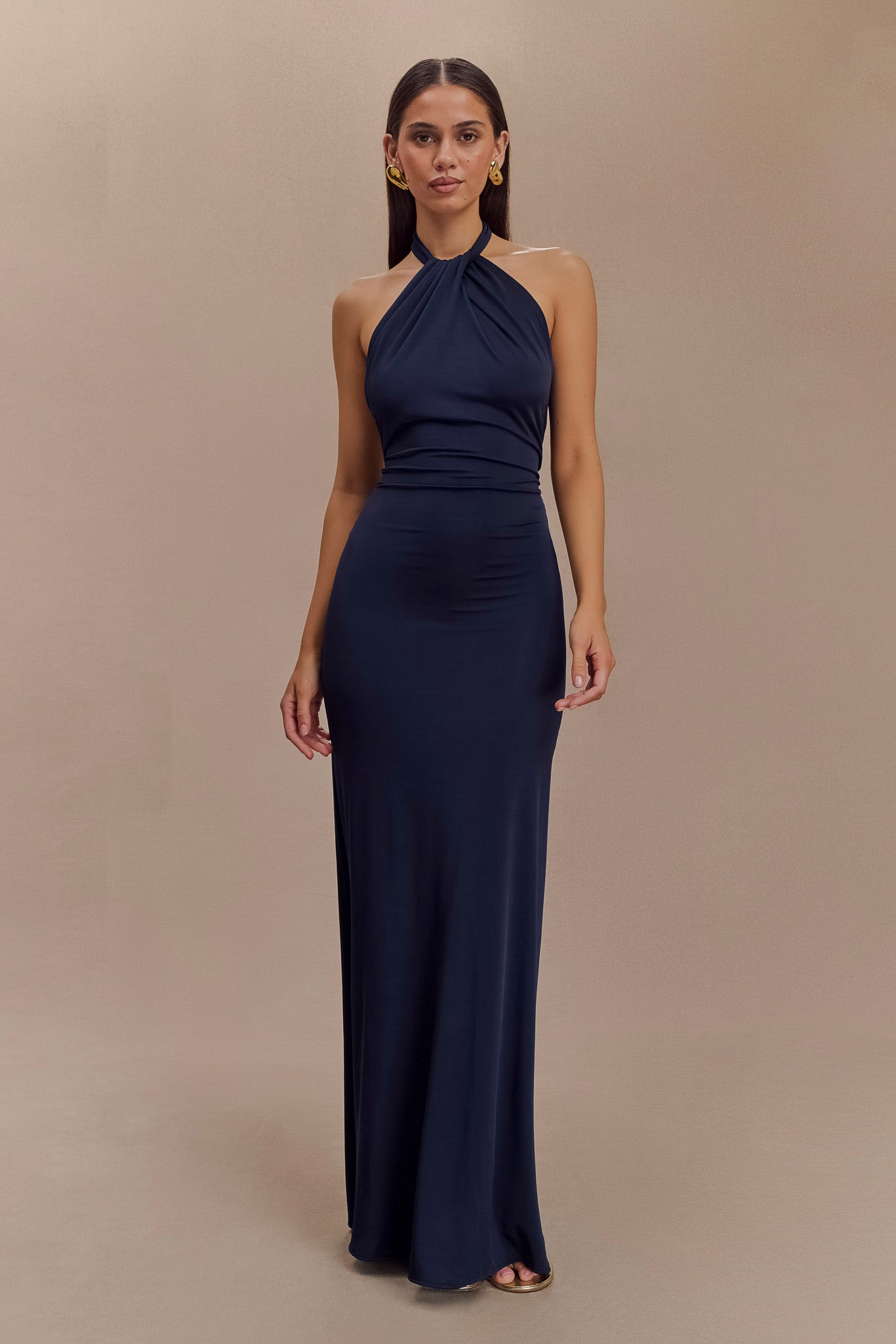 The Elyna Slinky Halter Maxi in Navy - Meshki