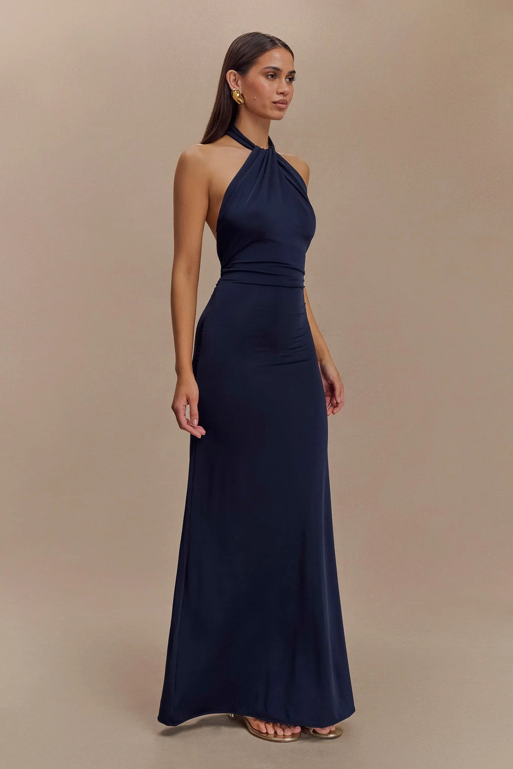 The Elyna Slinky Halter Maxi in Navy - Meshki