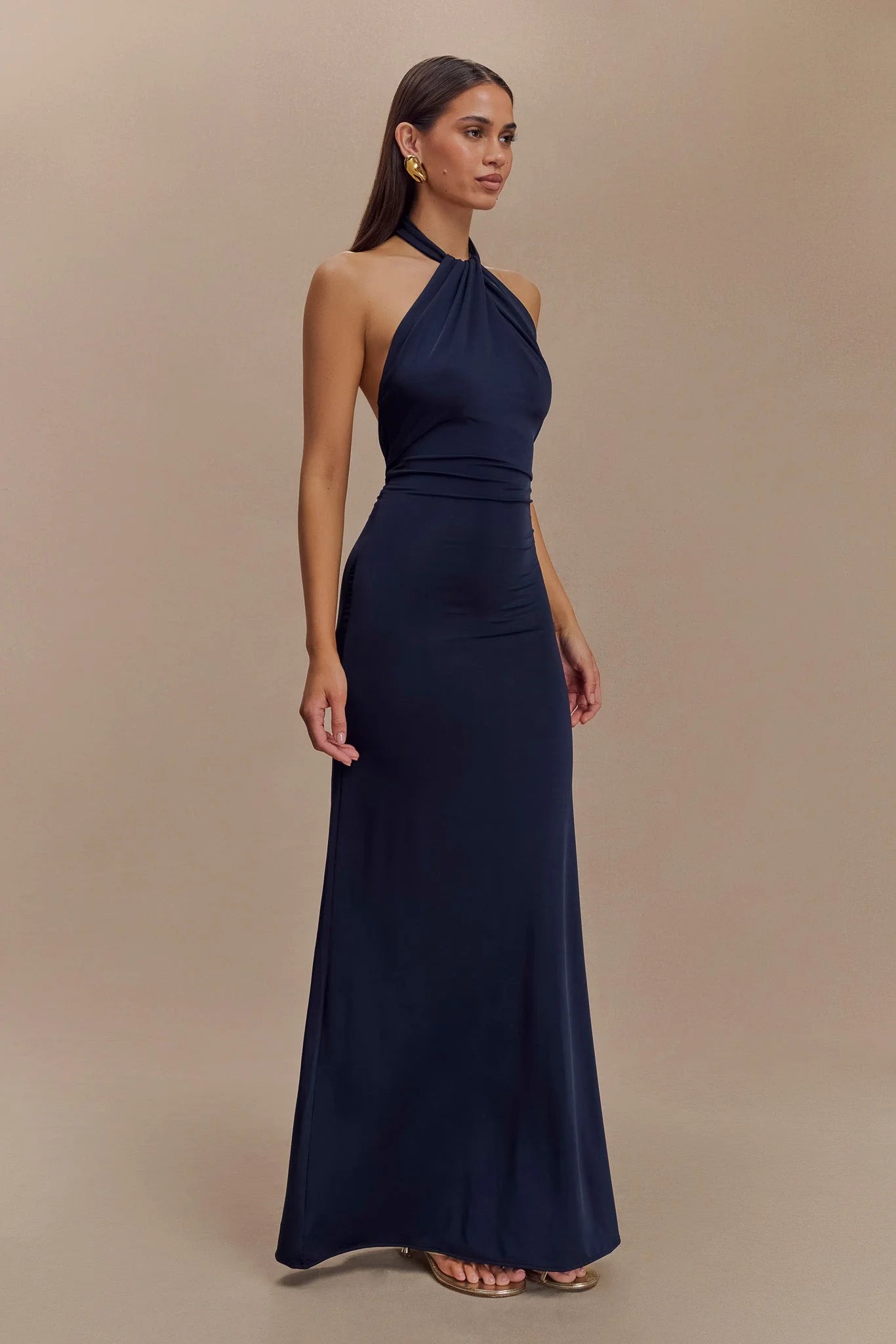The Elyna Slinky Halter Maxi in Navy - Meshki