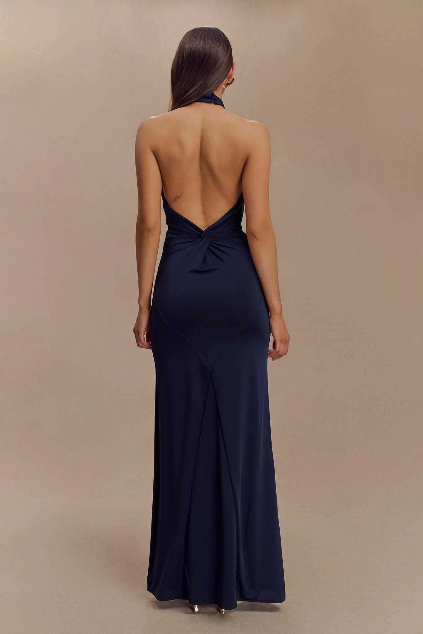 The Elyna Slinky Halter Maxi in Navy - Meshki
