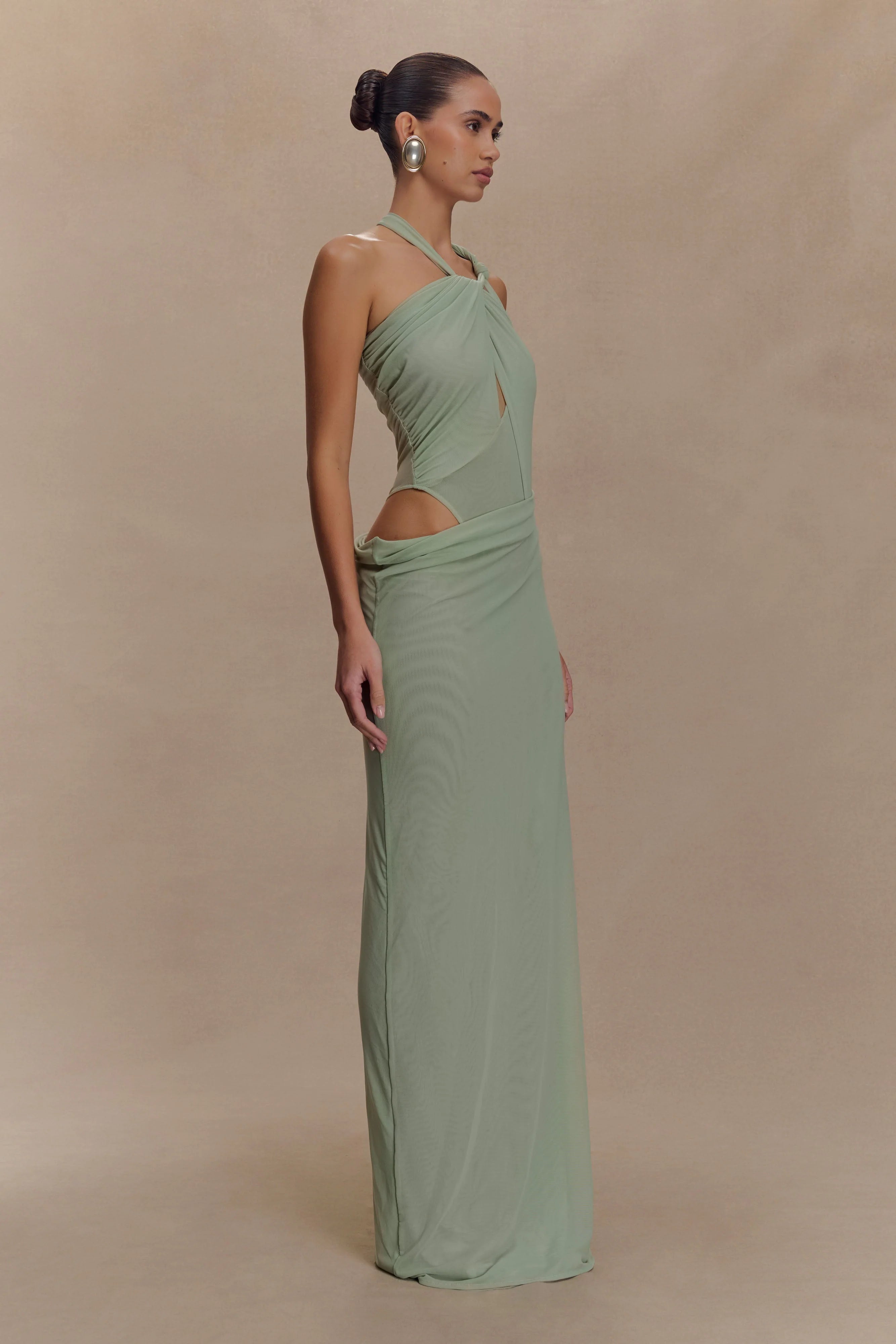 Edwina Knotted Mesh Maxi in Sage — Meshki