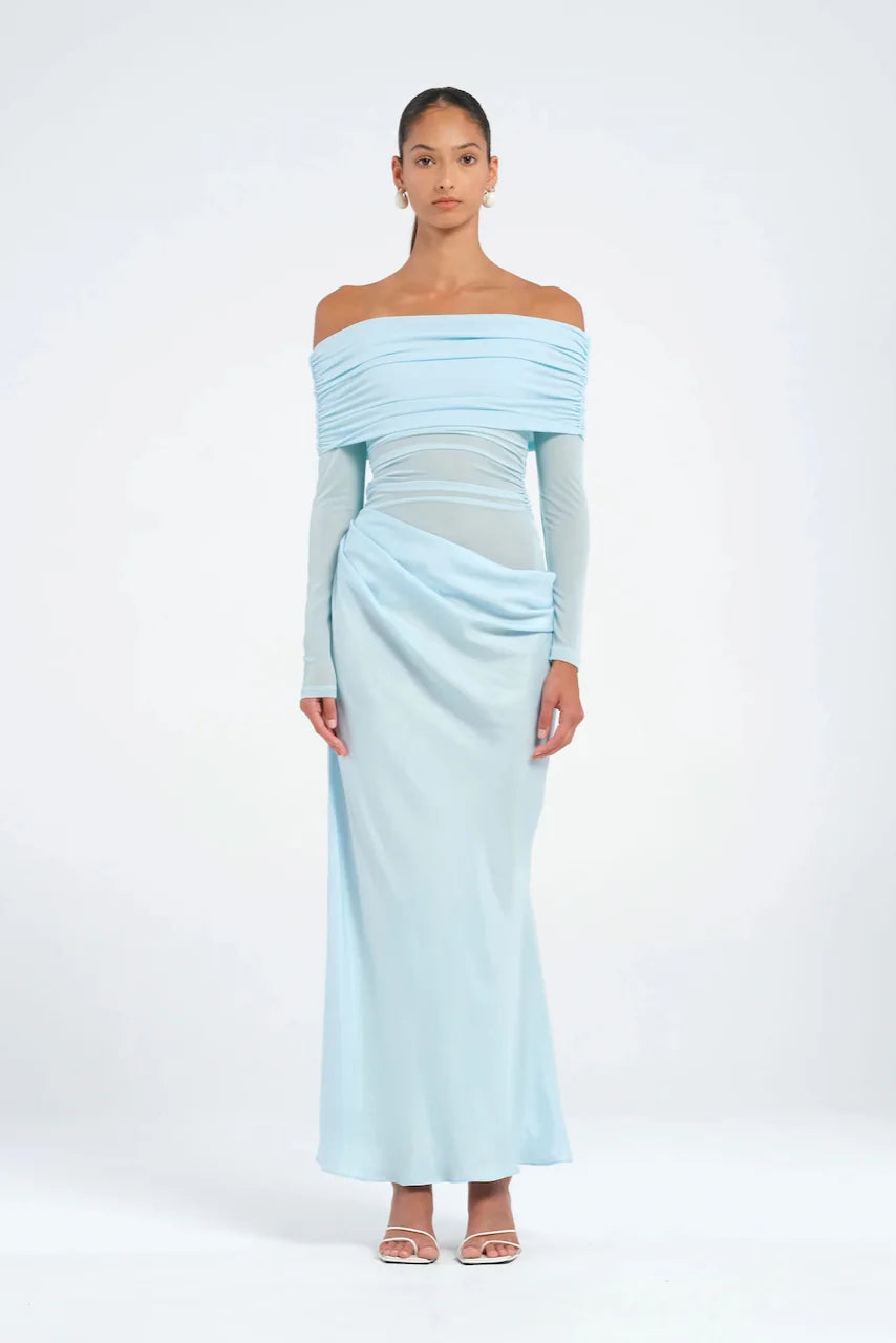 Yasmin Off Shoulder Maxi in Sky Blue - Benni