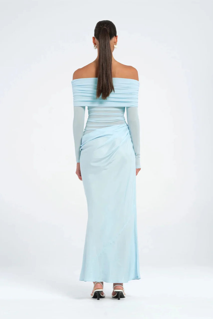 Yasmin Off Shoulder Maxi in Sky Blue - Benni