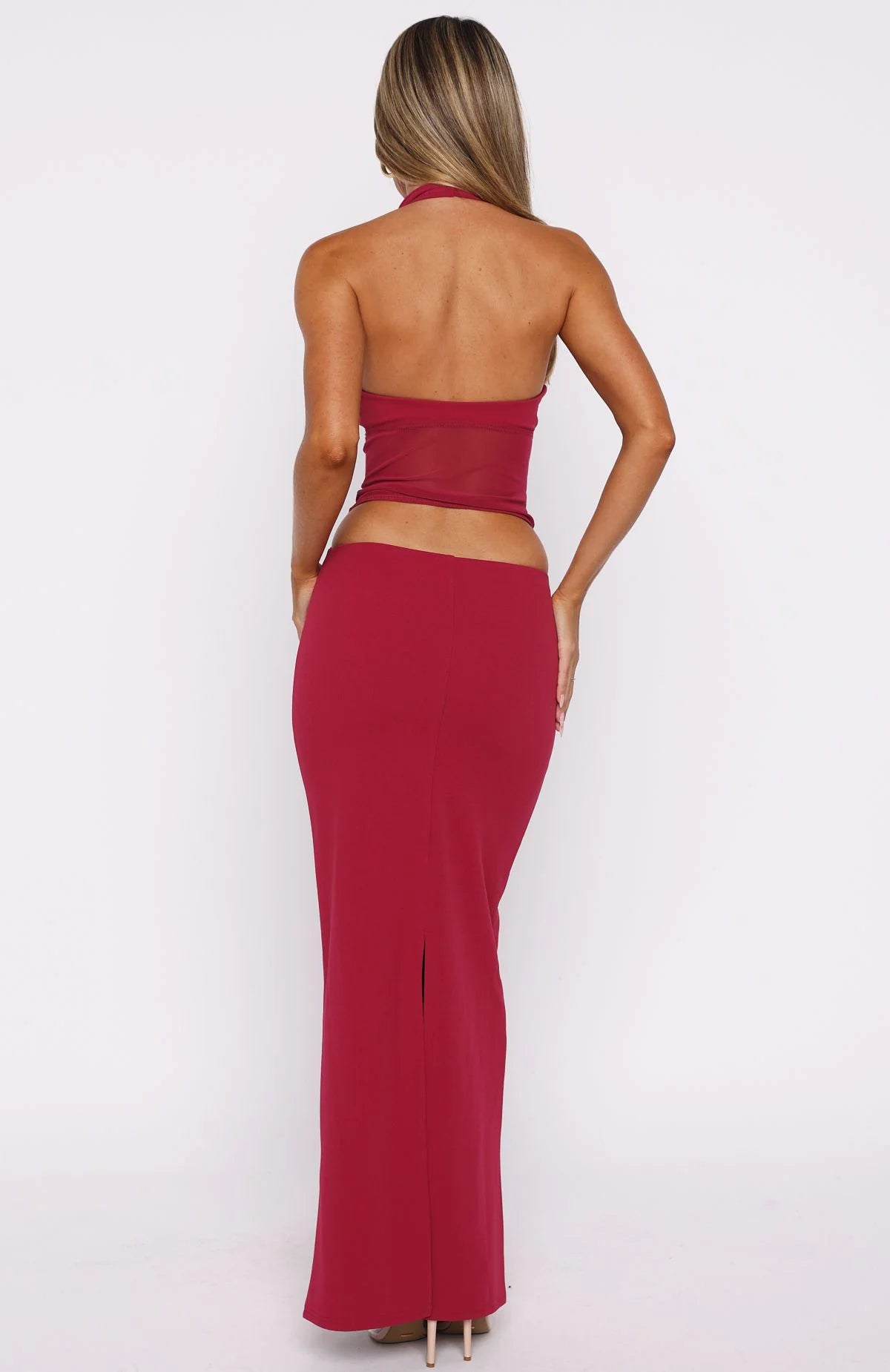 No Notes Needed Halter Maxi in Cherry - White Fox