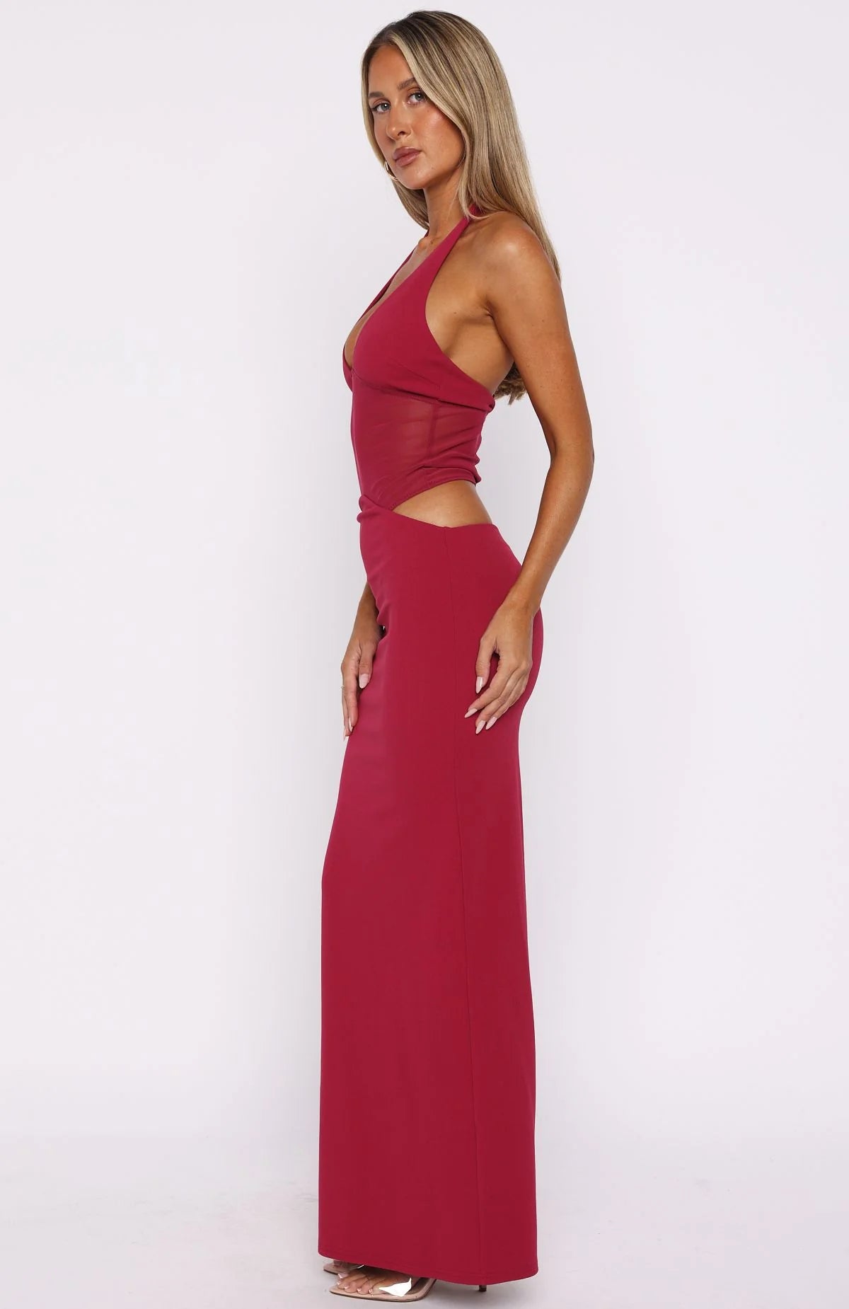 No Notes Needed Halter Maxi in Cherry - White Fox