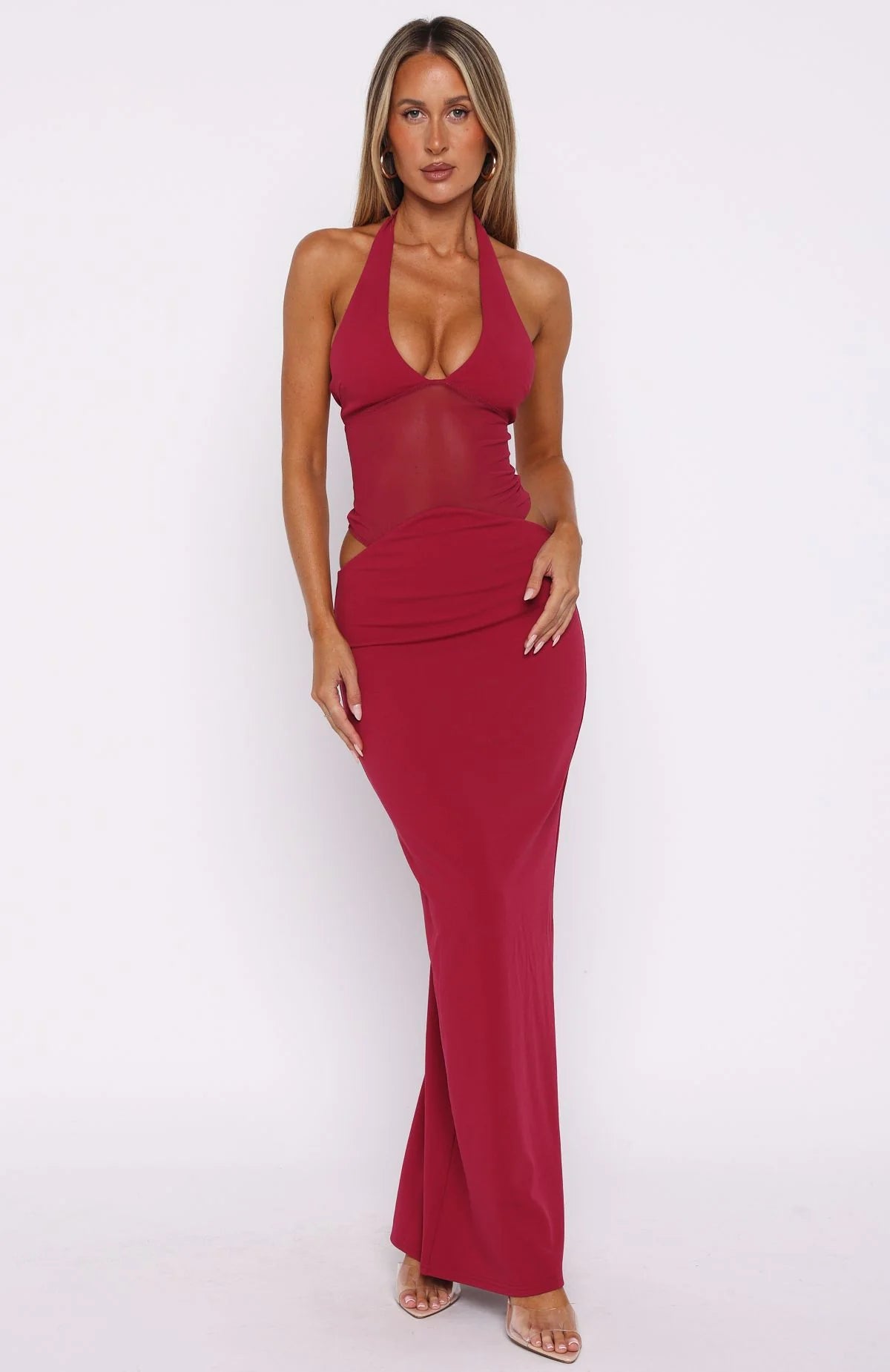 No Notes Needed Halter Maxi in Cherry - White Fox