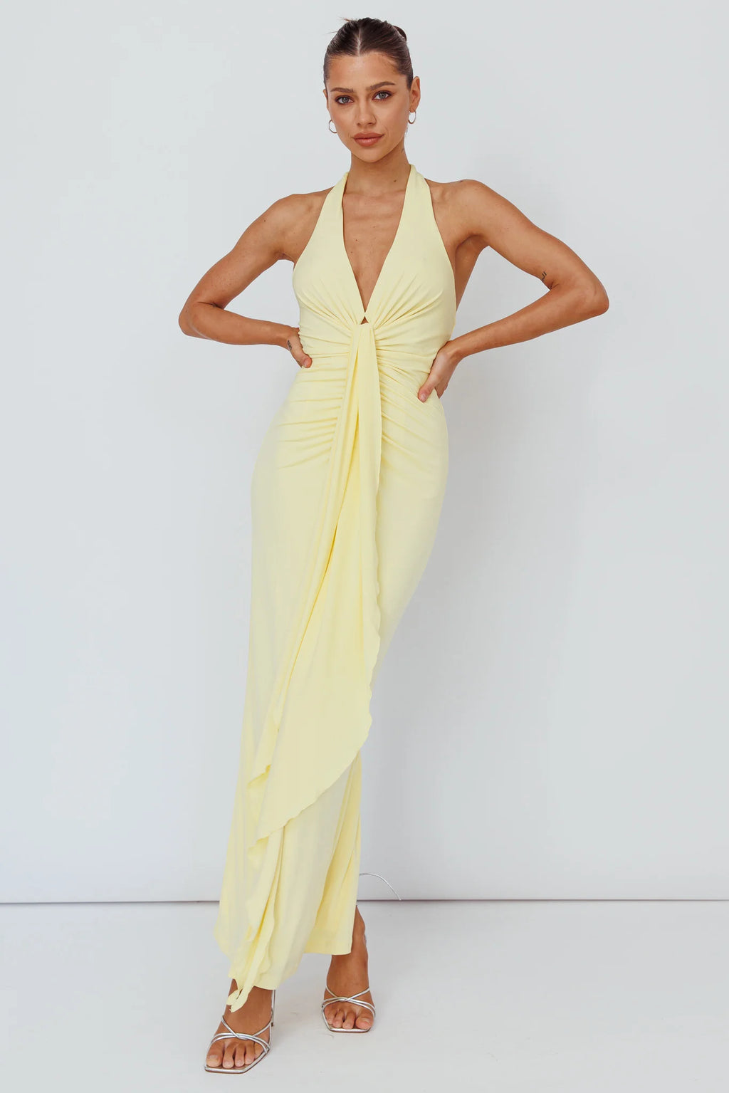 Ray Of Light Lemon Ruched Halterneck — Selfie Leslie