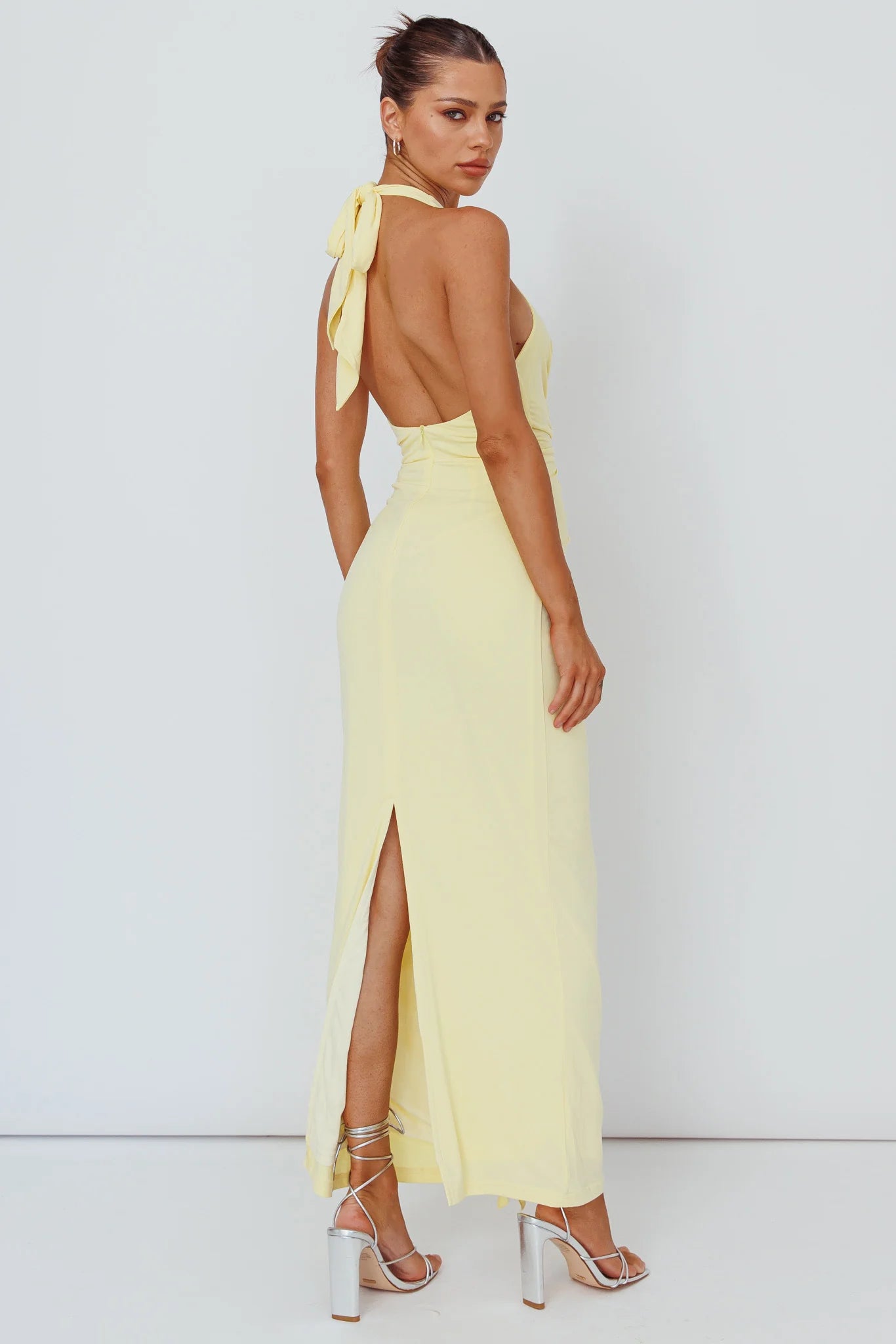 Ray Of Light Lemon Ruched Halterneck — Selfie Leslie