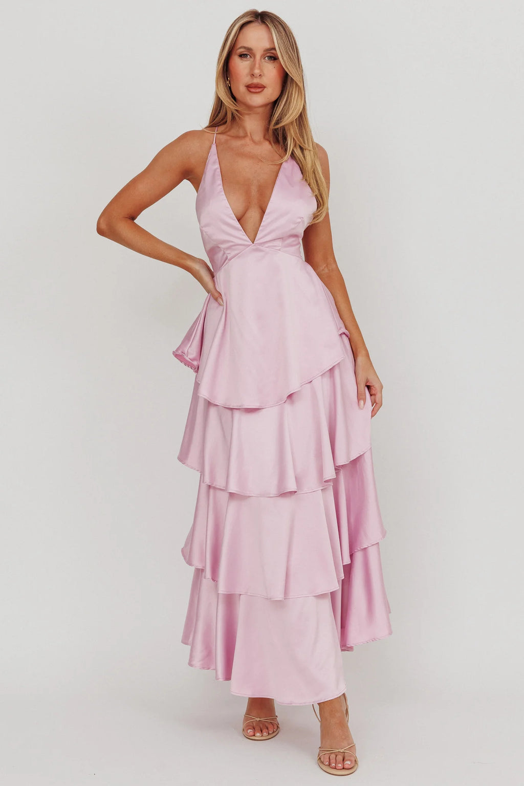Auguste Tiered Frill Strappy Back in Lilac - Selfie Leslie